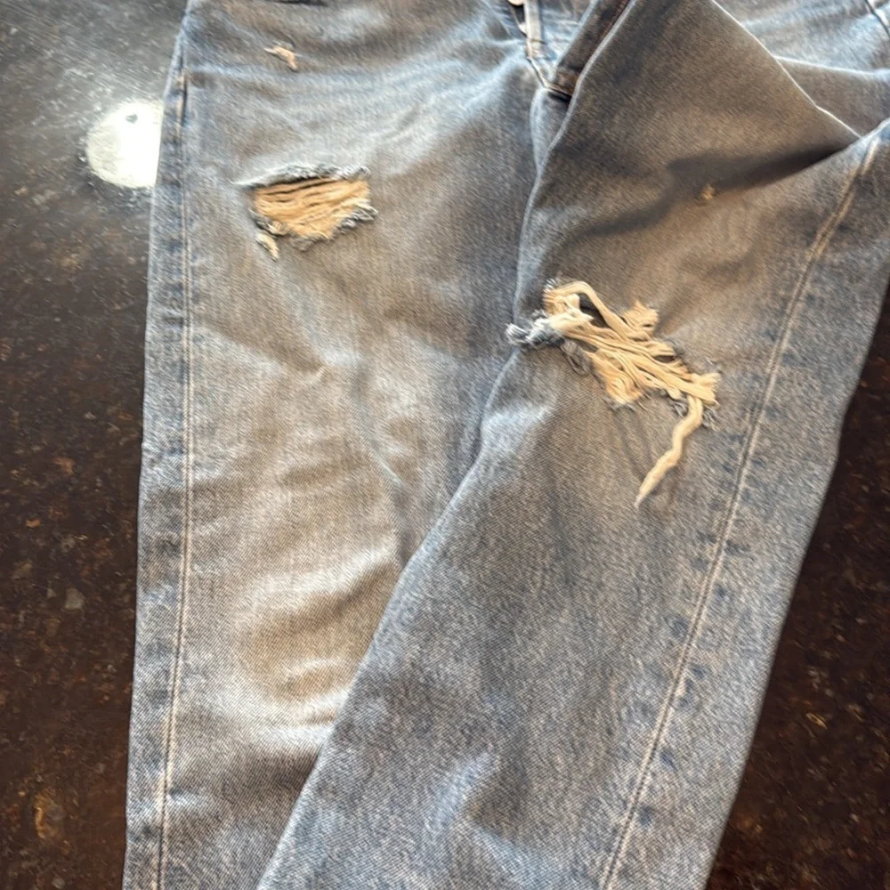 Blue Straight Fit Distressed Jeans - Picture 2 of 4